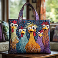 Five Colourful Hens - Quilted Tote Bag
