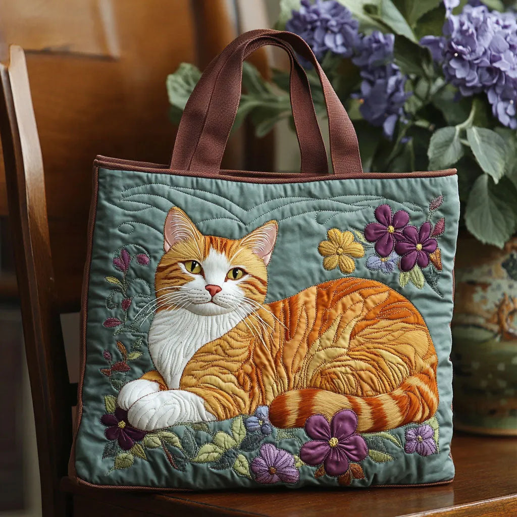 Red Quilted Cat - Padded Tote Bag