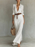 Kiara - Long Sleeve Lapel Collar Maxi Dress