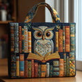 Owl and Old Books - Quilted Tote Bag