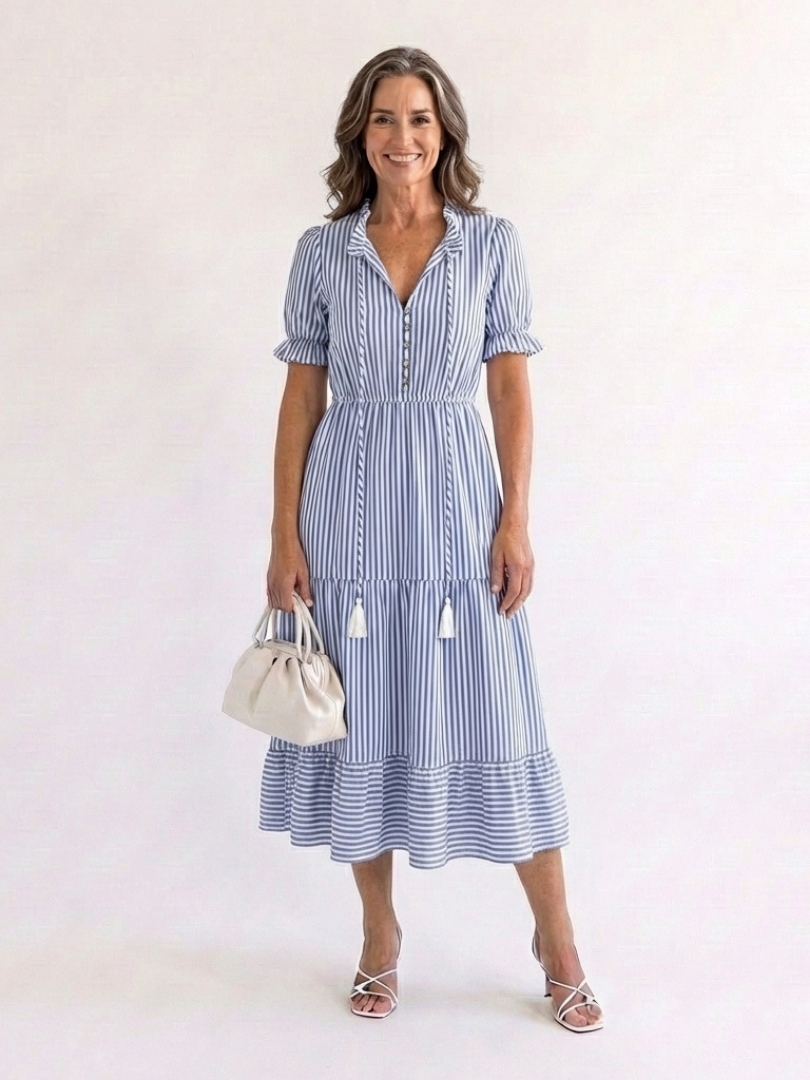 Dakota | Short-Sleeved Striped Layered Midi Dress