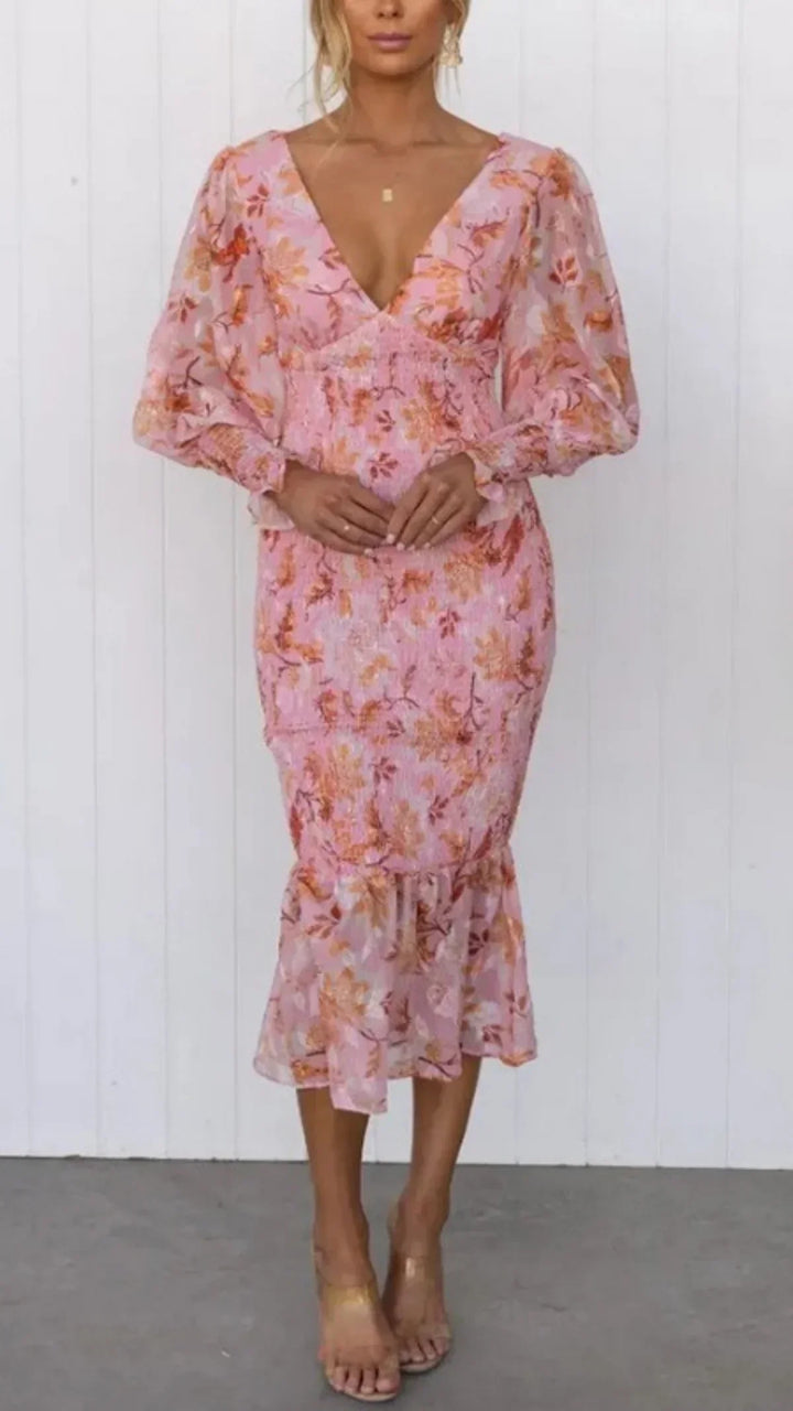Miley - Flower Print Midi Dress