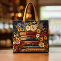 Flowers and Books - Quilted Tote Bag