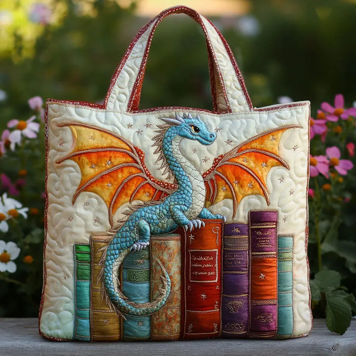 Emerald Dragon's Book Guardian - Padded Tote Bag