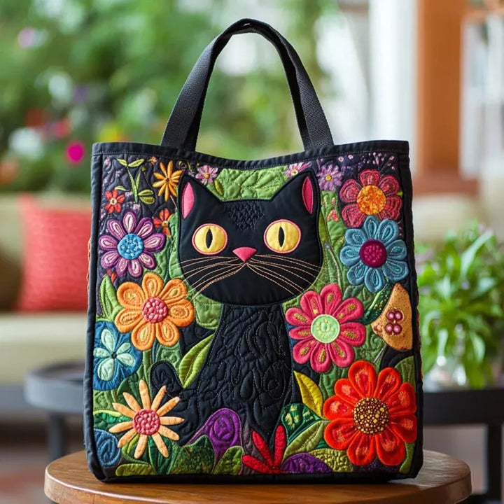 Enchanted Black Cat - Quilted Tote Bag