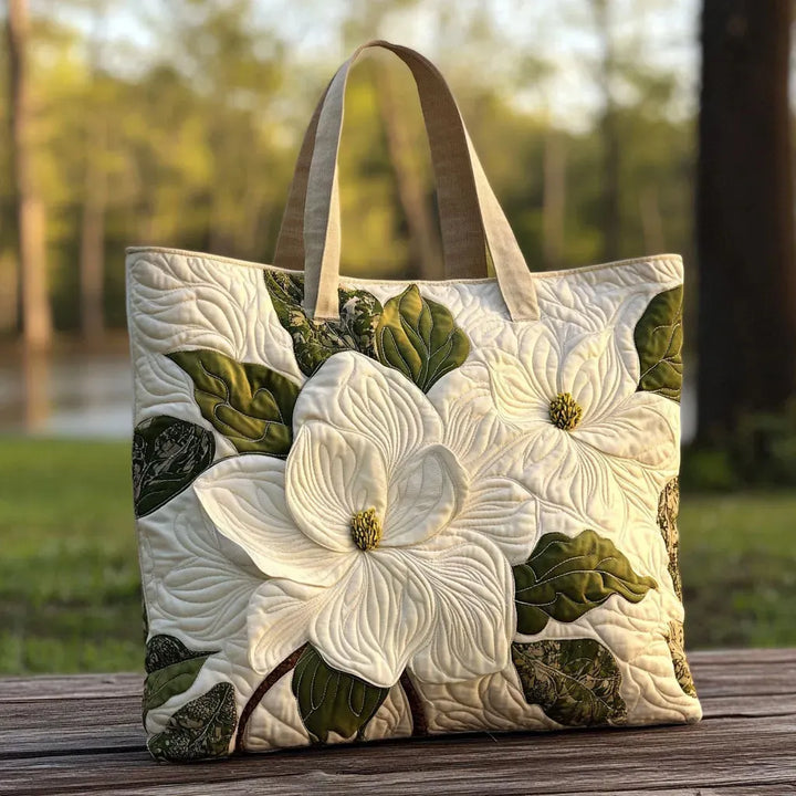 Elegant White Lilies - Quilted Tote Bag