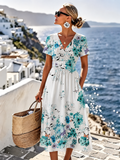 Seraphina | Blue Floral Flutter Sleeve Midi Dress