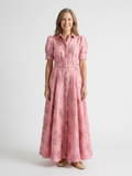 Xanthea | Short-sleeved, fitted, floral textured maxi shirt dress