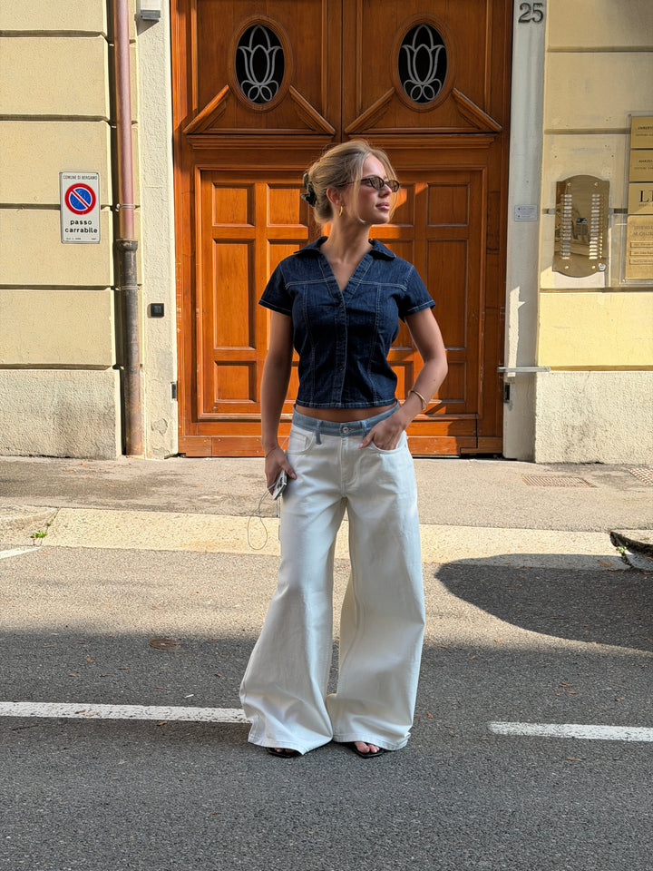 Bjork striped low-waisted loose jeans - White/Blue