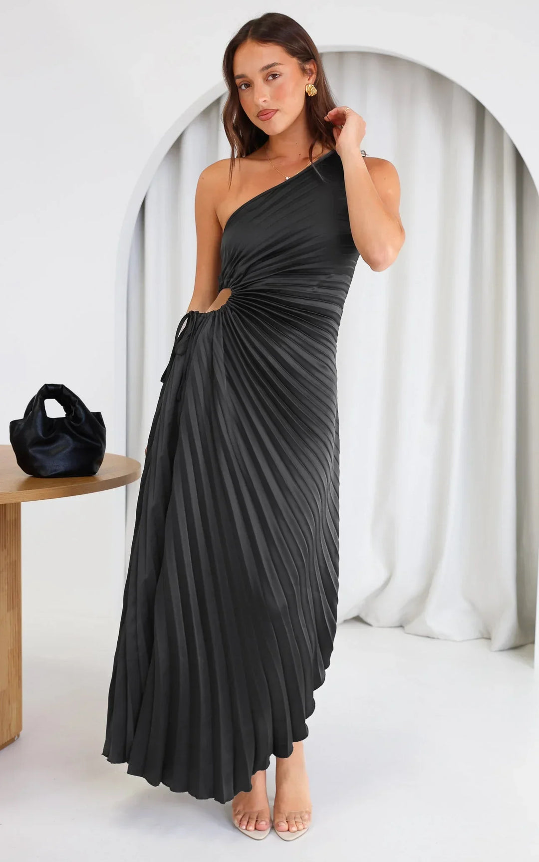 Sylviana - One Shoulder Pleated Midi Dress