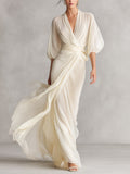 Sefa - Ivory Sheer Chiffon Dress