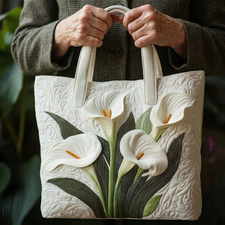 White Calla Lilies - Quilted Tote Bag