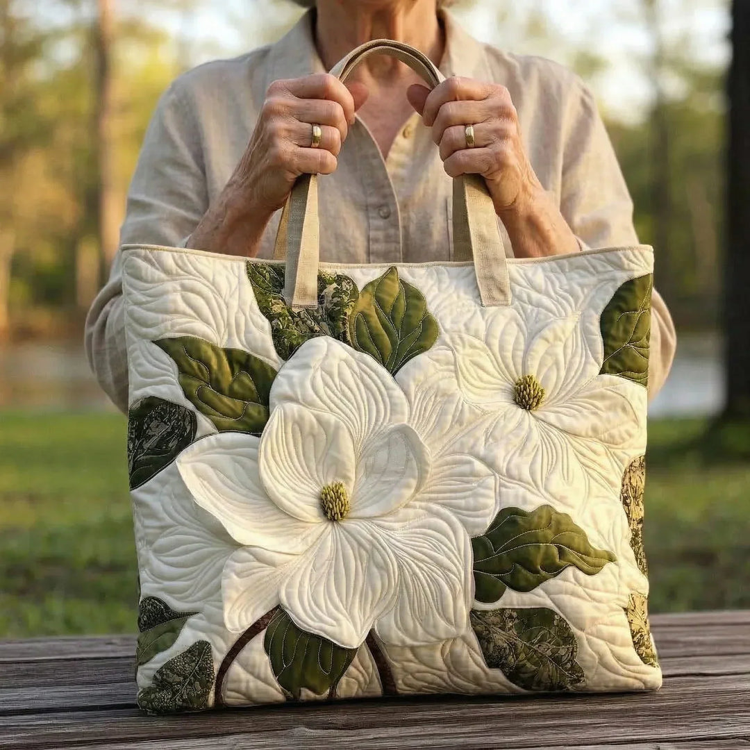 Elegant White Lilies - Quilted Tote Bag
