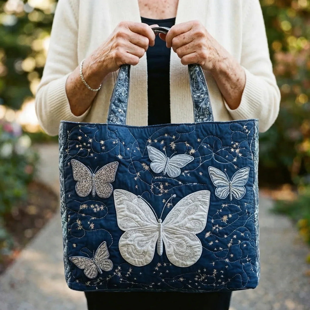 Silver Butterfly - Quilted Tote Bag