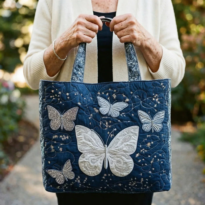Silver Butterfly - Quilted Tote Bag