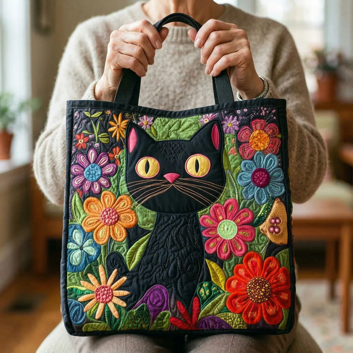 Enchanted Black Cat - Quilted Tote Bag