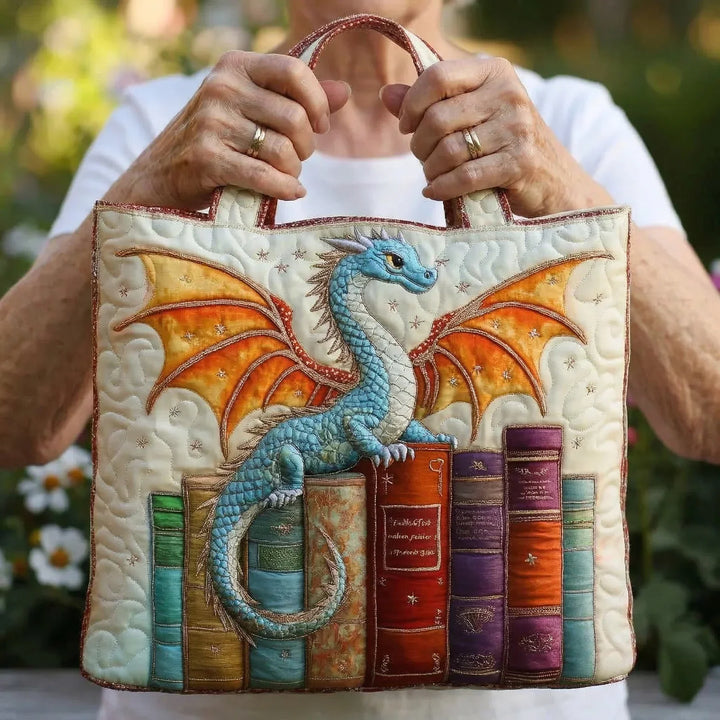 Emerald Dragon's Book Guardian - Padded Tote Bag