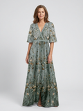 Evadne | Floral V-Neck Maxi Dress with Short Sleeves
