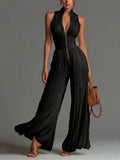 Abigail - V-neck Sleeveless Zip-up Pleated Wide-leg Chiffon Jumpsuit